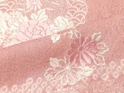 平和屋着物■訪問着　江戸小紋　刺繍　流線花文　万筋　紅梅色×虹色　金彩　正絹　逸品　CABN4627oy