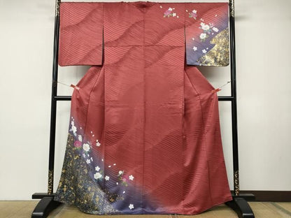 平和屋着物●二代目清次郎　手描き　訪問着　舞花文　暈し染め　金彩　正絹　逸品　CABN4831ut