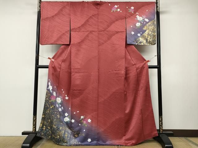 平和屋着物●二代目清次郎　手描き　訪問着　舞花文　暈し染め　金彩　正絹　逸品　CABN4831ut