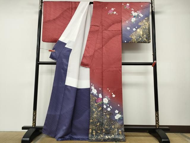 平和屋着物●二代目清次郎　手描き　訪問着　舞花文　暈し染め　金彩　正絹　逸品　CABN4831ut