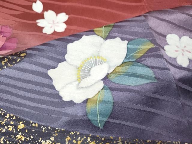 平和屋着物●二代目清次郎　手描き　訪問着　舞花文　暈し染め　金彩　正絹　逸品　CABN4831ut