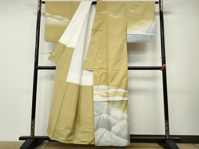 平和屋着物●石川県指定無形文化財　牛首紬　白山工房　手織り　京友禅 村田道宣　訪問着　遠山文　正絹　逸品　CABN4834ut