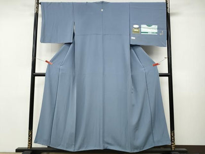 平和屋着物●上質な色無地　金泥染　琥珀　青藤色　反端付き　正絹　逸品　CABN4837ut