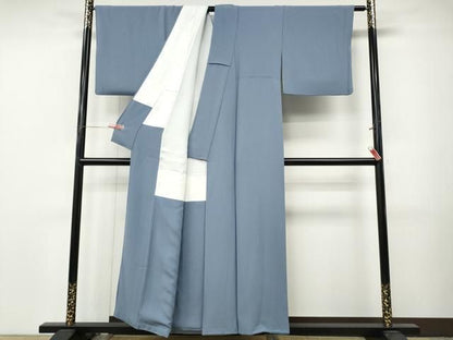 平和屋着物●上質な色無地　金泥染　琥珀　青藤色　反端付き　正絹　逸品　CABN4837ut