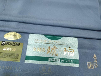 平和屋着物●上質な色無地　金泥染　琥珀　青藤色　反端付き　正絹　逸品　CABN4837ut