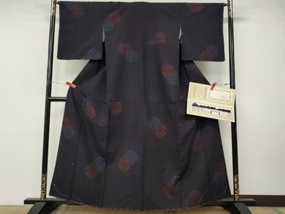 平和屋着物●結城紬　80亀甲　七宝花文　証紙付き　正絹　逸品　CABN4845ut