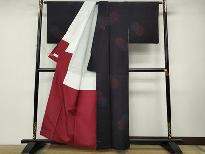 平和屋着物●結城紬　80亀甲　七宝花文　証紙付き　正絹　逸品　CABN4845ut
