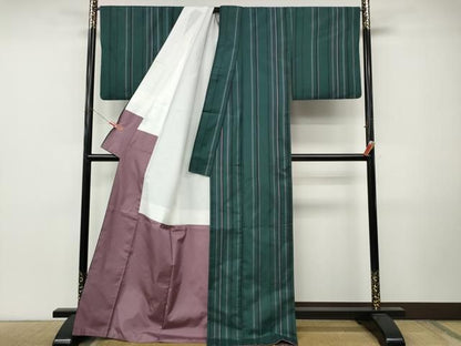 平和屋着物●本場縞大島紬　サンゴ染　縞　証紙付き　正絹　逸品　CABN4847ut