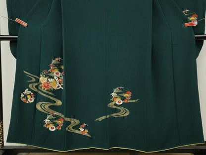 平和屋着物●豪華振袖　総刺繍　駒刺繍　流水花蝶文　正絹　逸品　CABN4859ut
