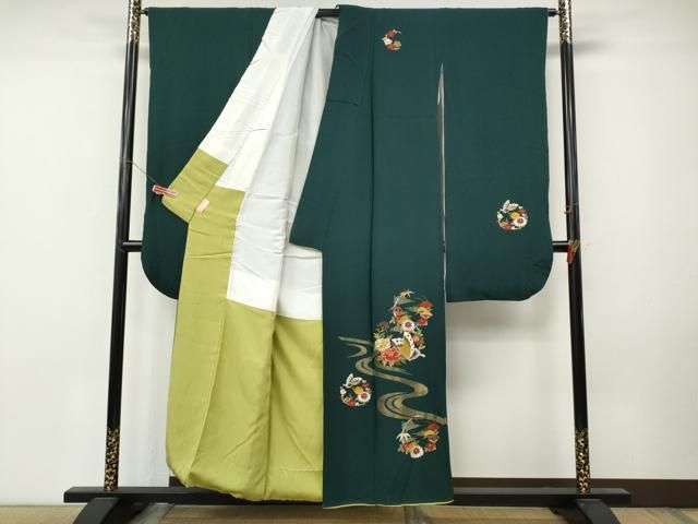 平和屋着物●豪華振袖　総刺繍　駒刺繍　流水花蝶文　正絹　逸品　CABN4859ut