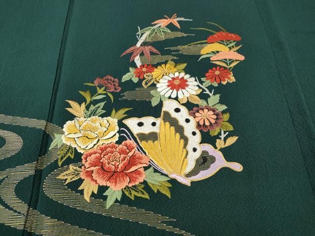 平和屋着物●豪華振袖　総刺繍　駒刺繍　流水花蝶文　正絹　逸品　CABN4859ut
