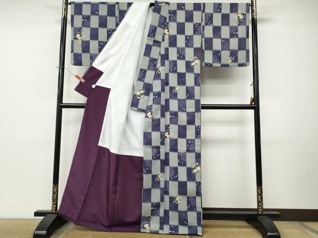 平和屋着物●小紋　格子舞花文　洗える着物　CABN4863ut