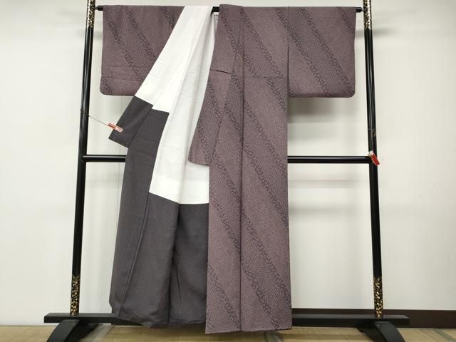 平和屋着物●江戸小紋　斜線草花文　正絹　逸品　CABN4869ut