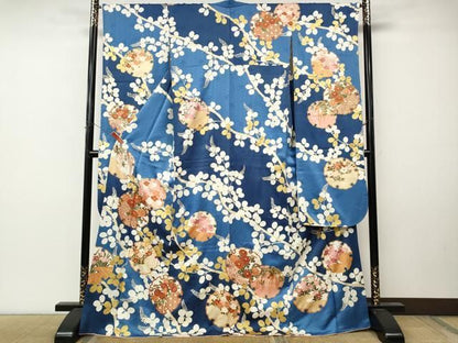 平和屋着物●十日町老舗ブランド　吉澤友禅　吾妻徳穂　振袖　駒刺繍　雪輪草花文　金彩　正絹　逸品　CABN4873ut