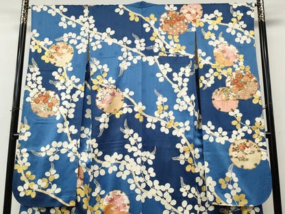 平和屋着物●十日町老舗ブランド　吉澤友禅　吾妻徳穂　振袖　駒刺繍　雪輪草花文　金彩　正絹　逸品　CABN4873ut