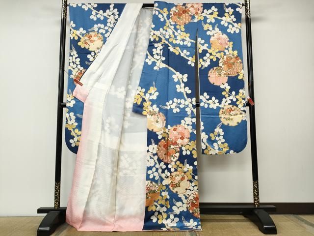 平和屋着物●十日町老舗ブランド　吉澤友禅　吾妻徳穂　振袖　駒刺繍　雪輪草花文　金彩　正絹　逸品　CABN4873ut