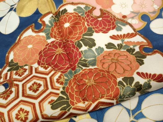 平和屋着物●十日町老舗ブランド　吉澤友禅　吾妻徳穂　振袖　駒刺繍　雪輪草花文　金彩　正絹　逸品　CABN4873ut