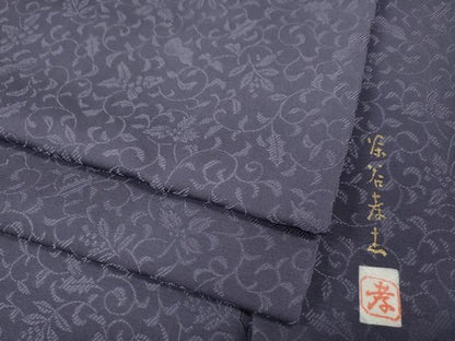 平和屋着物●本加賀友禅作家　茶谷孝志監修　色無地　南天花地紋　濃鼠色　正絹　逸品　CABN4875ut