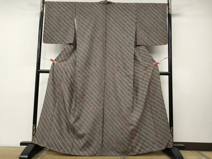 平和屋着物●上質な紬　総絞り　斜線文　正絹　逸品　CABN4879ut