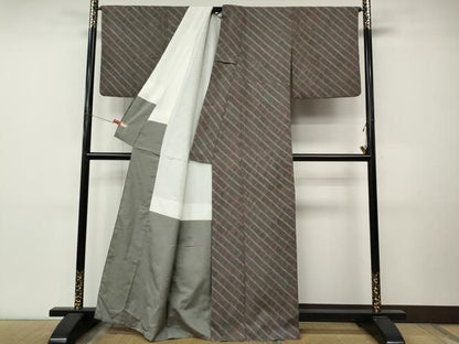 平和屋着物●上質な紬　総絞り　斜線文　正絹　逸品　CABN4879ut