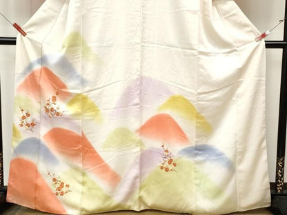 平和屋着物●訪問着　刺繍　遠山枝花文　暈し染め　金糸　正絹　逸品　CABN4882ut