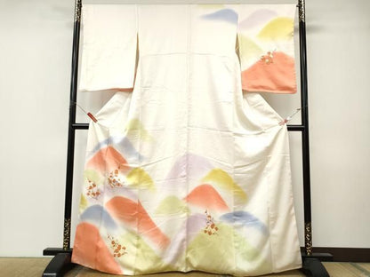平和屋着物●訪問着　刺繍　遠山枝花文　暈し染め　金糸　正絹　逸品　CABN4882ut