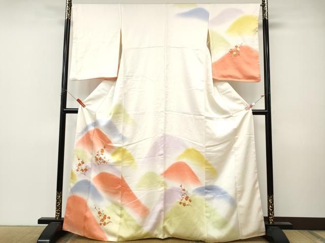 平和屋着物●訪問着　刺繍　遠山枝花文　暈し染め　金糸　正絹　逸品　CABN4882ut