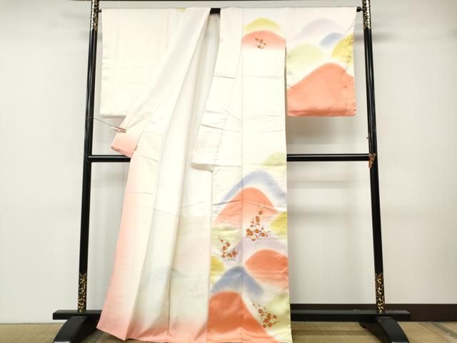 平和屋着物●訪問着　刺繍　遠山枝花文　暈し染め　金糸　正絹　逸品　CABN4882ut