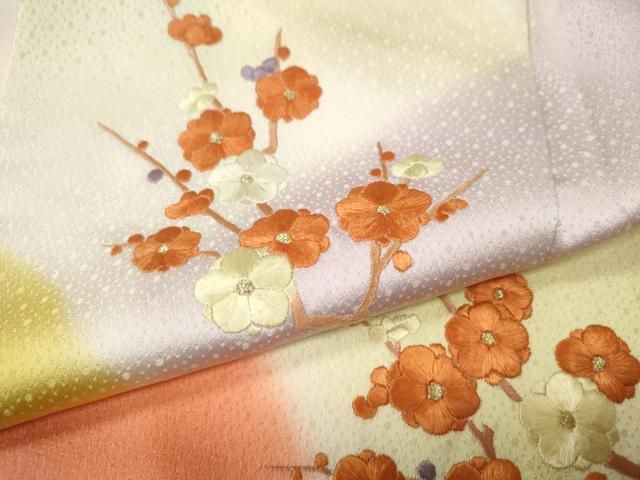 平和屋着物●訪問着　刺繍　遠山枝花文　暈し染め　金糸　正絹　逸品　CABN4882ut