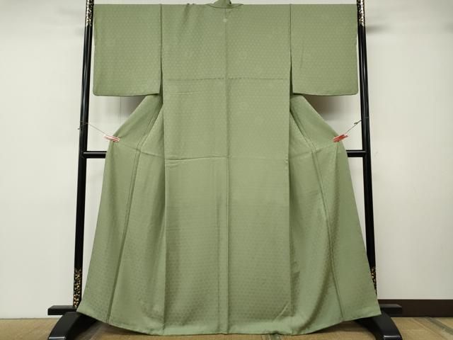 平和屋着物●上質な色無地　鳳凰花地紋　柳染色　正絹　逸品　CABN4883ut