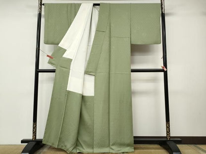 平和屋着物●上質な色無地　鳳凰花地紋　柳染色　正絹　逸品　CABN4883ut