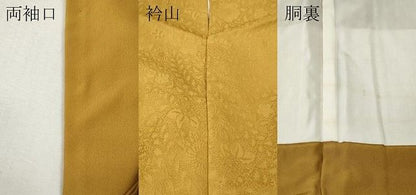 平和屋着物●上質な色無地　舞花地紋　山吹茶色　正絹　逸品　CABN4884ut
