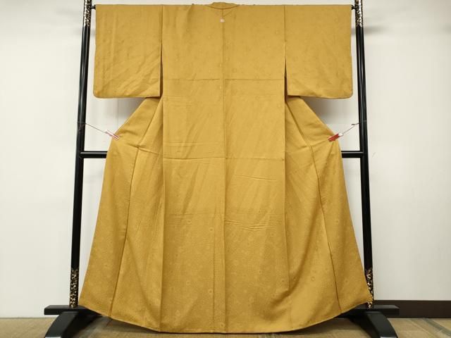 平和屋着物●上質な色無地　舞花地紋　山吹茶色　正絹　逸品　CABN4884ut