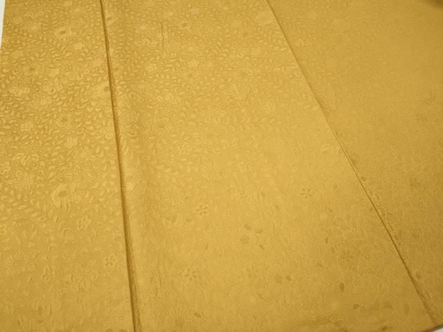 平和屋着物●上質な色無地　舞花地紋　山吹茶色　正絹　逸品　CABN4884ut