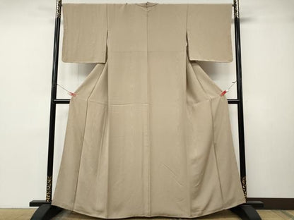 平和屋着物●上質な色無地　杢目地紋　白茶色　正絹　逸品　CABN4886ut