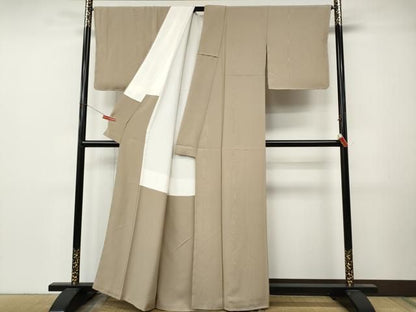 平和屋着物●上質な色無地　杢目地紋　白茶色　正絹　逸品　CABN4886ut