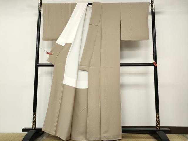 平和屋着物●上質な色無地　杢目地紋　白茶色　正絹　逸品　CABN4886ut