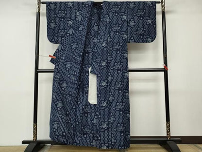 平和屋着物●久留米絣　単衣　橘　綿　逸品　CABN4894ut