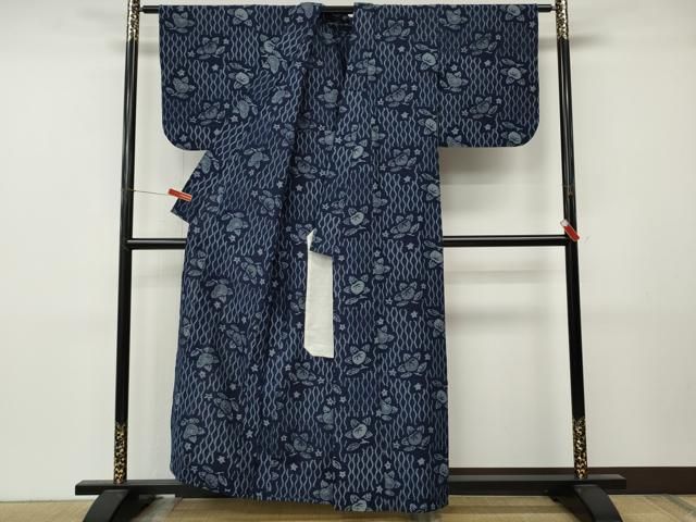 平和屋着物●久留米絣　単衣　橘　綿　逸品　CABN4894ut