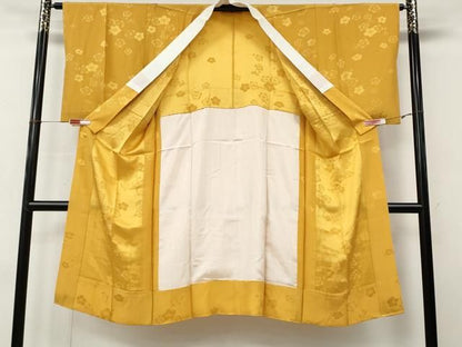 平和屋着物●長襦袢　無双仕立て　舞梅地紋　柑子色　正絹　逸品　CABN4901ut