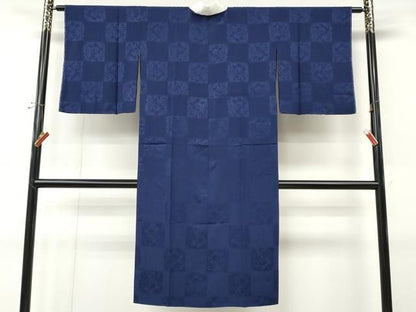 平和屋着物●長襦袢　無双仕立て　市松南天地紋　留紺色　正絹　逸品　CABN4906ut