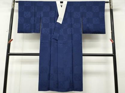 平和屋着物●長襦袢　無双仕立て　市松南天地紋　留紺色　正絹　逸品　CABN4906ut