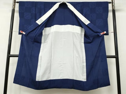 平和屋着物●長襦袢　無双仕立て　市松南天地紋　留紺色　正絹　逸品　CABN4906ut