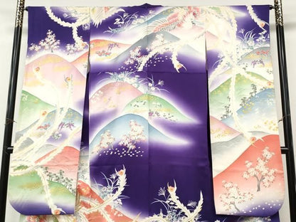 平和屋着物●十日町老舗ブランド　吉澤友禅　吾妻徳穂　振袖　駒刺繍　鳳凰草花文　暈し染め　金彩　正絹　逸品　CABN4910ut