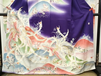 平和屋着物●十日町老舗ブランド　吉澤友禅　吾妻徳穂　振袖　駒刺繍　鳳凰草花文　暈し染め　金彩　正絹　逸品　CABN4910ut