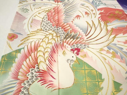 平和屋着物●十日町老舗ブランド　吉澤友禅　吾妻徳穂　振袖　駒刺繍　鳳凰草花文　暈し染め　金彩　正絹　逸品　CABN4910ut
