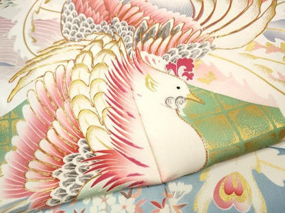 平和屋着物●十日町老舗ブランド　吉澤友禅　吾妻徳穂　振袖　駒刺繍　鳳凰草花文　暈し染め　金彩　正絹　逸品　CABN4910ut