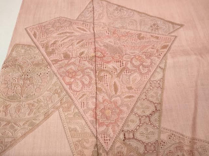 平和屋着物●中国三大刺繍　スワトウ刺繍　汕頭刺繍　総刺繍　訪問着　紬地　切嵌鳳凰花文　正絹　逸品　CABN4911ut
