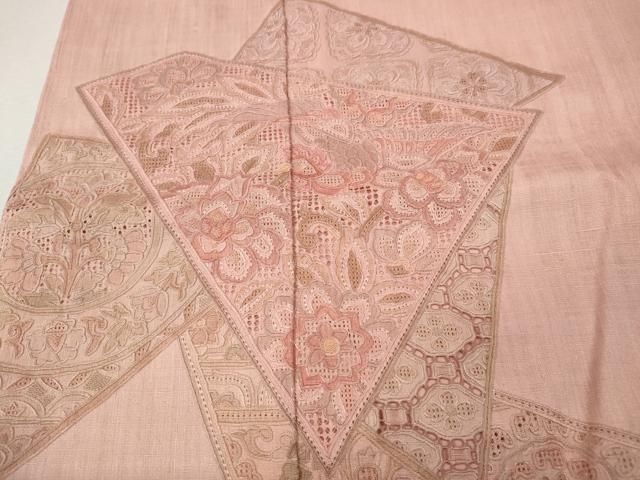 平和屋着物●中国三大刺繍　スワトウ刺繍　汕頭刺繍　総刺繍　訪問着　紬地　切嵌鳳凰花文　正絹　逸品　CABN4911ut