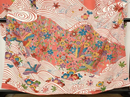 平和屋着物●豪華振袖　型染め　飛鳥立波花文　正絹　逸品　CABN4912ut